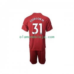Camisola Manchester City Ederson M. 31 Guarda-redes Criança Equipamento Primeiro 2022-2023 Manga Curta